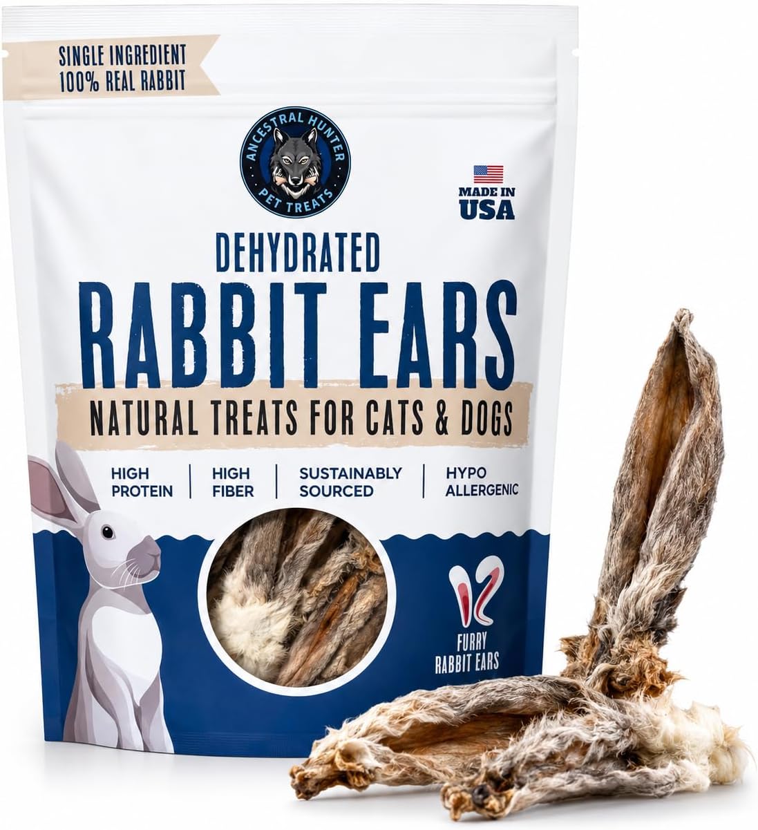 Dehydrated Rabbit Ears for Dogs & Cats - Single Ingredient Dog Treats