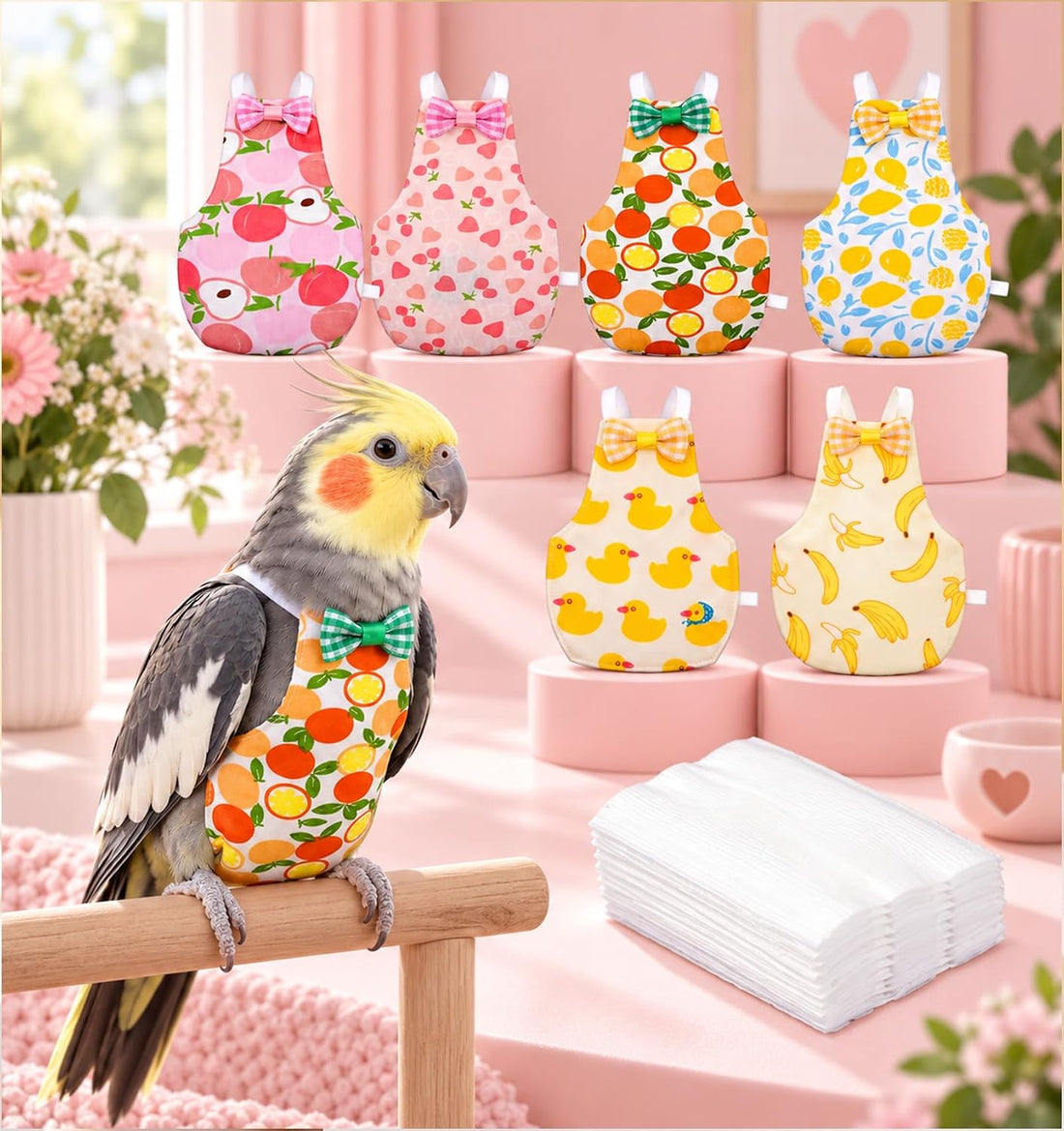 6 Pcs Bird Diaper, Parrot Diaper Flight Suit Soft Cute for Small Birds