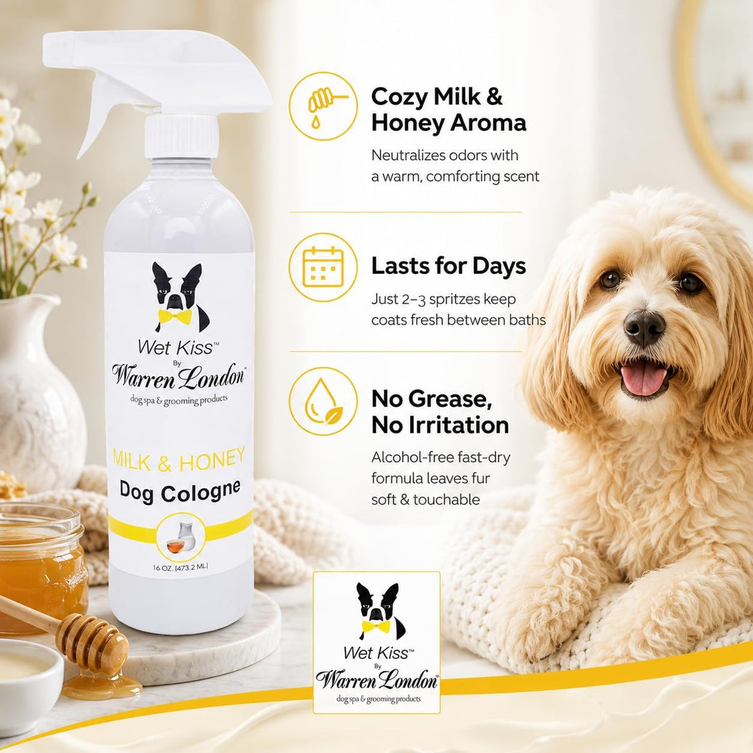 Warren London Wet Kiss Milk & Honey Dog Cologne Spray, 16 oz
