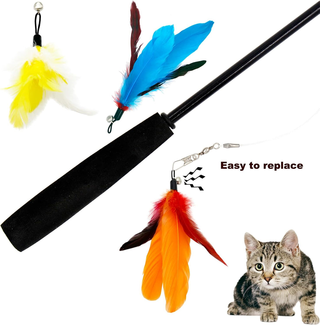 Cat Feather Toys Refills, 10 Pieces Worms Feathers Refills