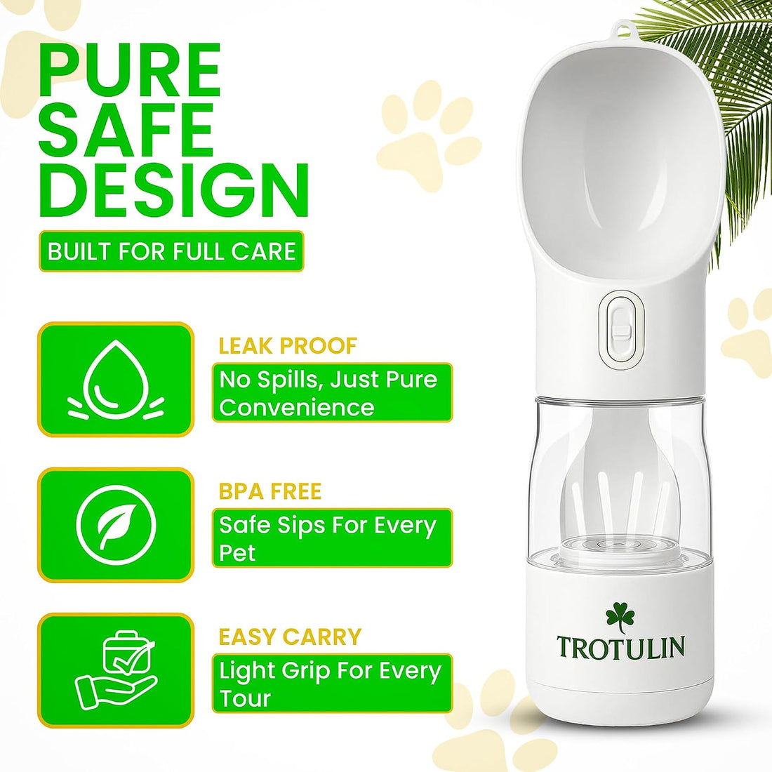 3-in-1 Portable Dog Water Bottle & Food Container,Leak Proof Pet