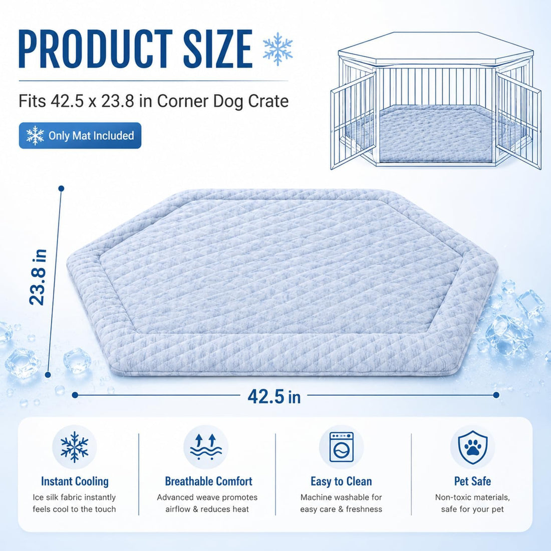 Fanfanwin 42.5 x 23.8 Inch Corner Dog Crate Mat Bed for Large Dogs