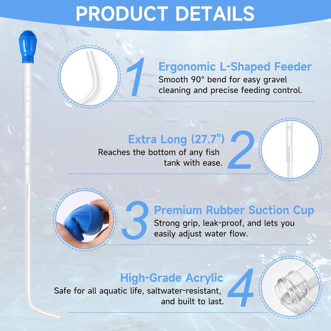 27.7IN Extra Long Turkey Baster for Aquarium Coral Fish Feeder, Blue