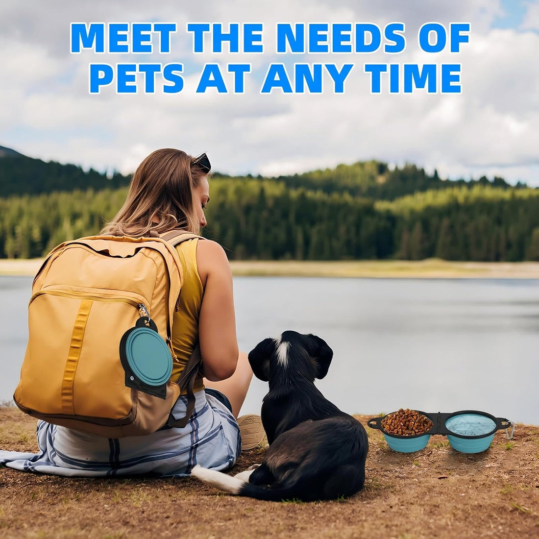 HDhqzm Collapsible Dog Dual Bowls