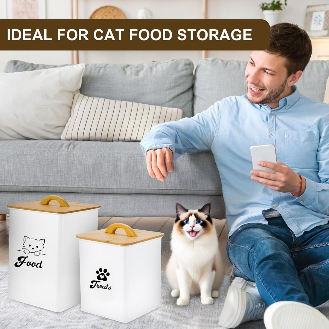 Dekosilave Cat Food Storage Container with Scoop