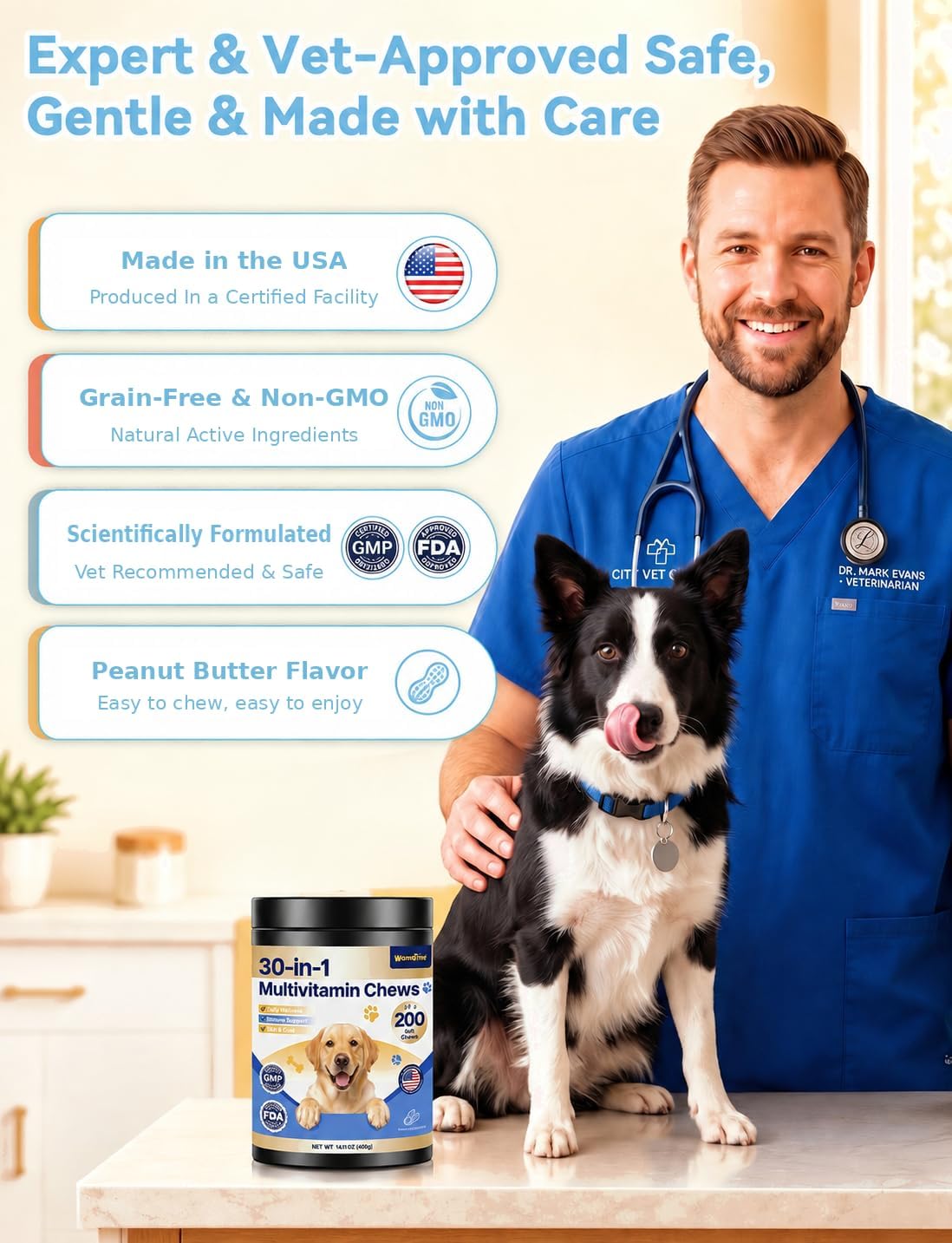 30-in-1 Dog Vitamins and Supplements, Peanut Butter 200ct