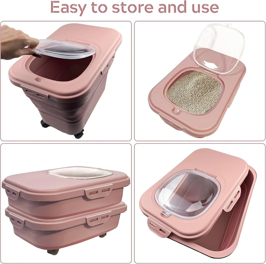SECOAT Collapsible Cat Litter Storage Container with Rolling