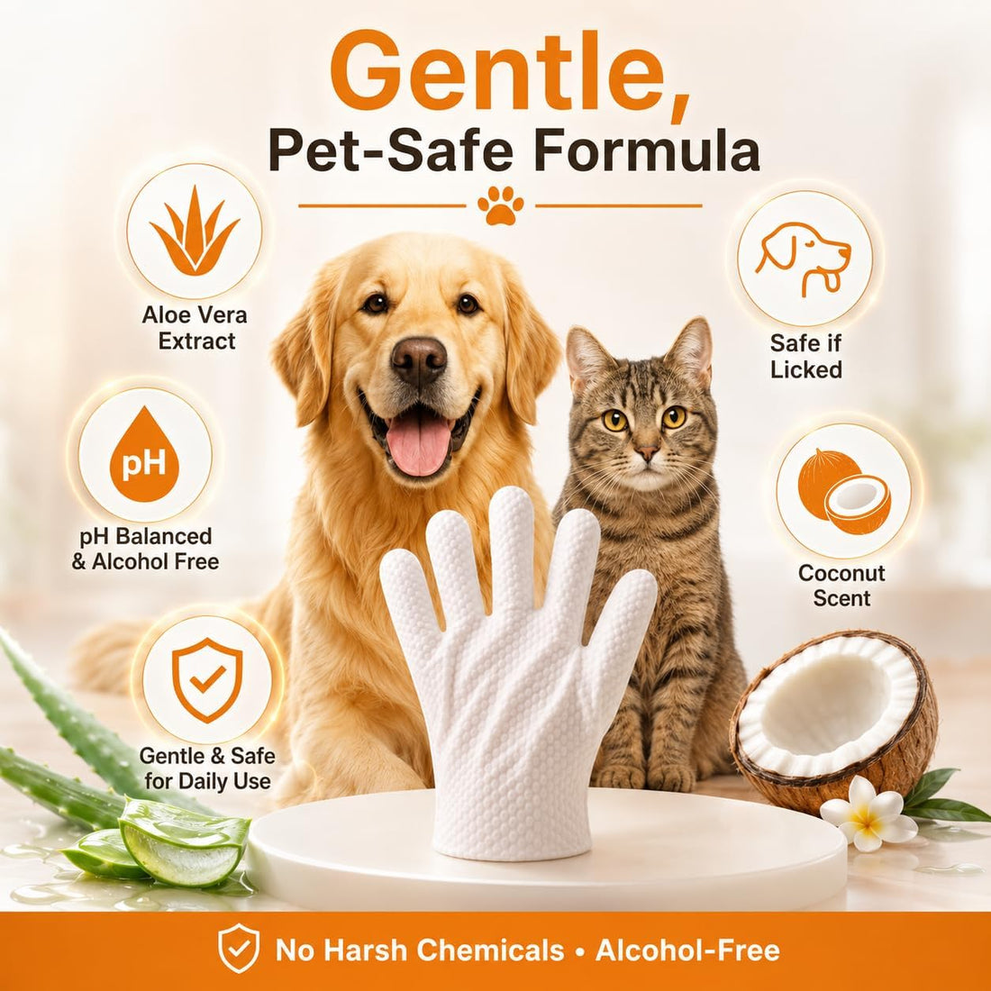 Pet Glove Wipes for Dogs & Cats with Coconut Scent