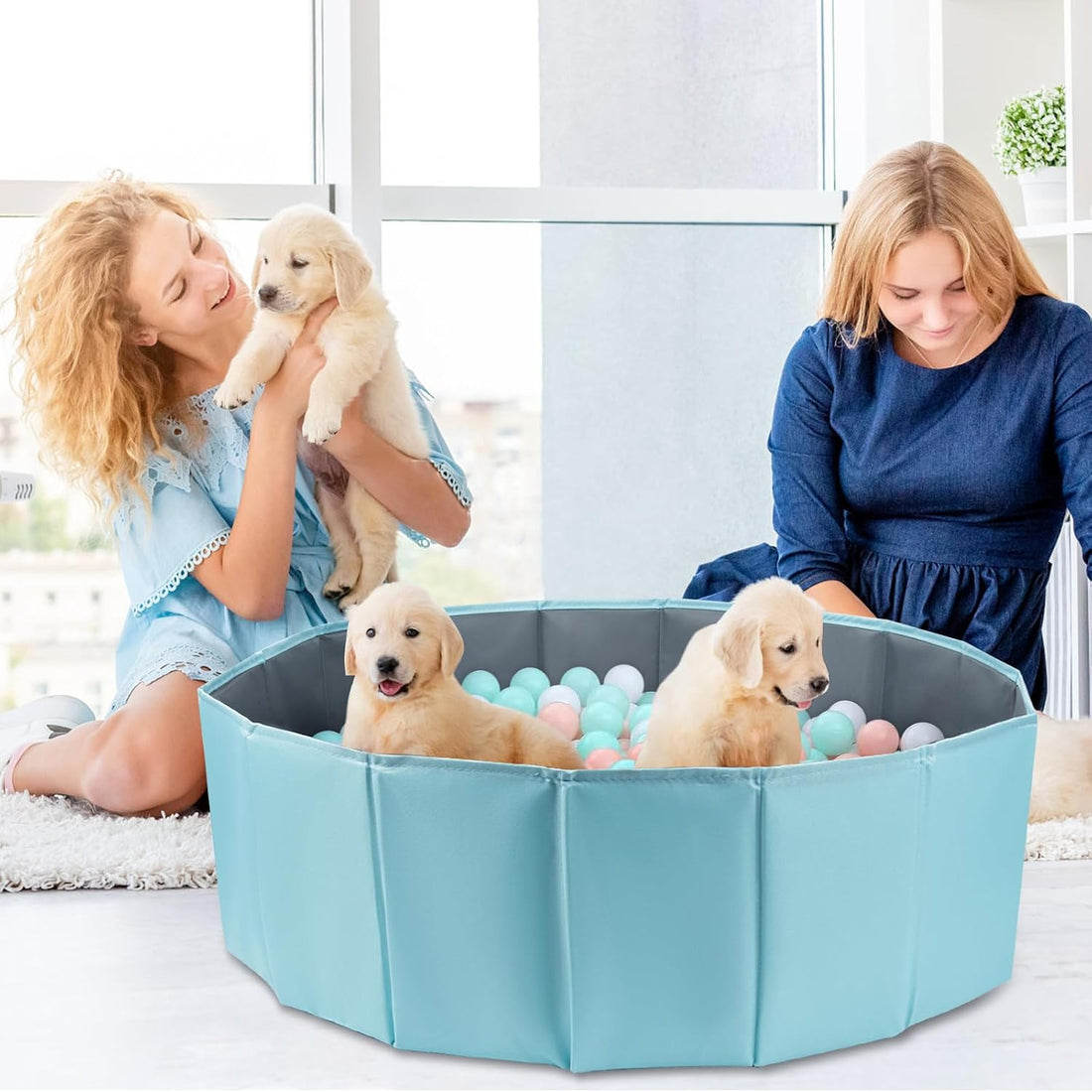 Dog Ball Pit Foldable 39.37 inches in Diameter,No Ball Included,Blue M