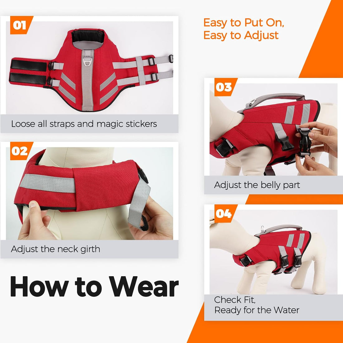 LeLePet Dog Life Jacket, High Flotation Dog Life Vest for Swimming