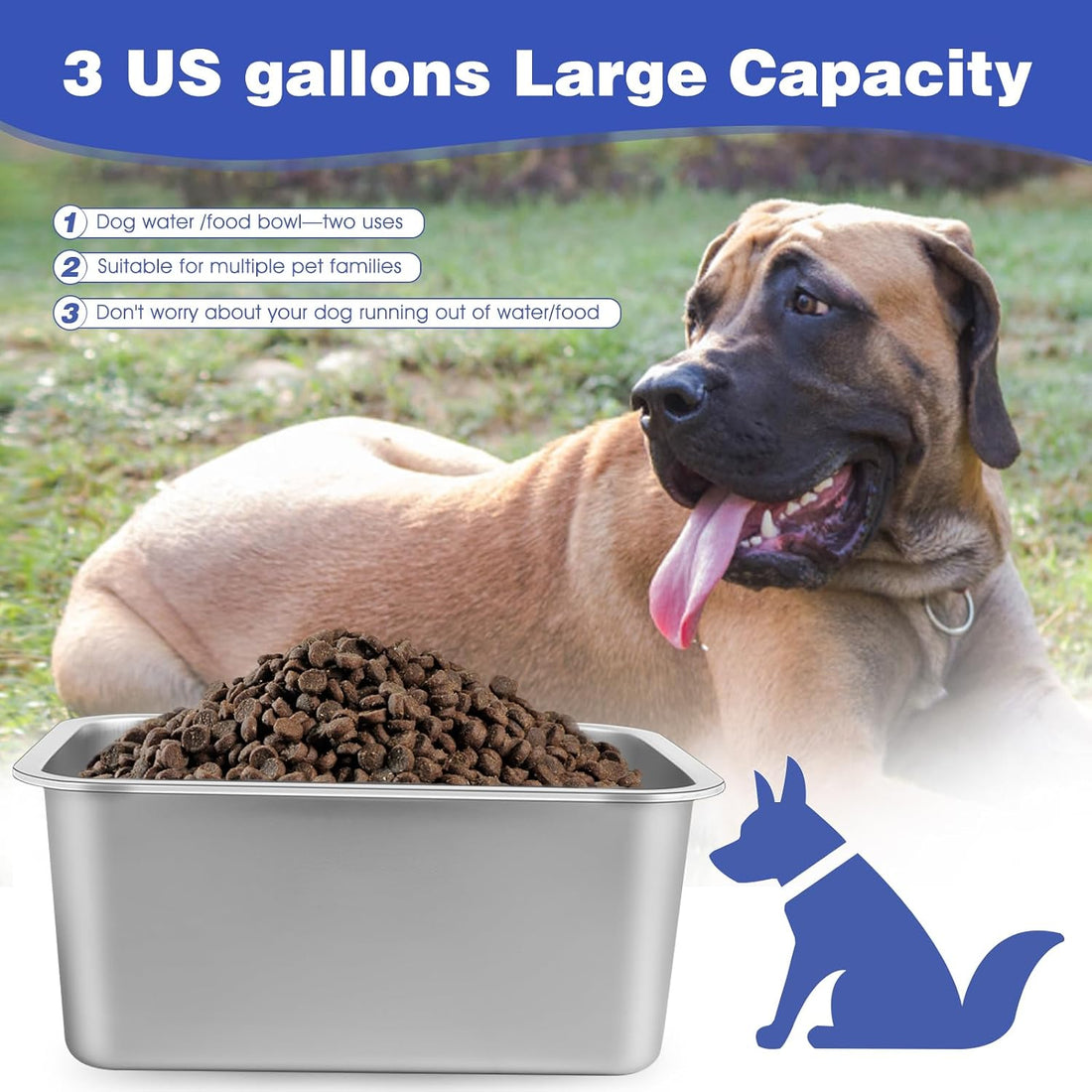Lonepetu 3 Gallons Large Dog Water Bowl