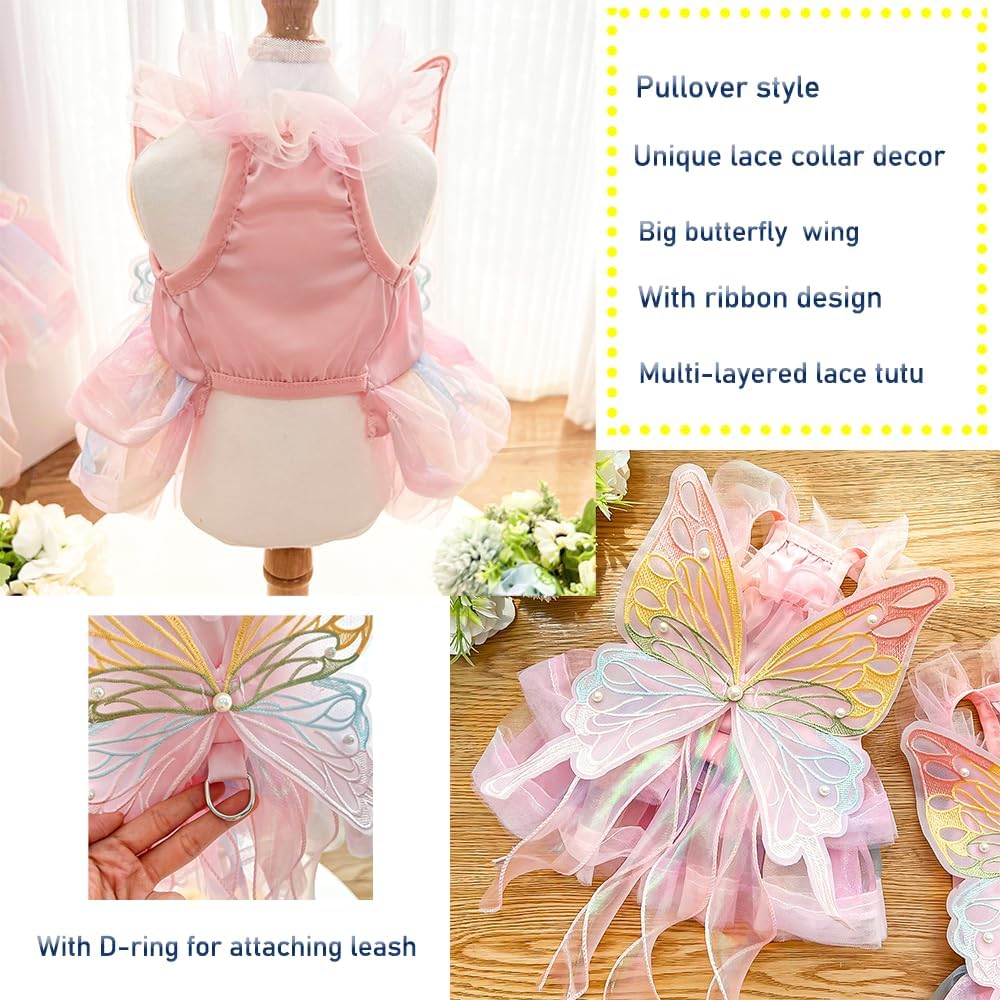 Rainbow Butterfly Dog Dresses for Small Dog Girl Puppy Lace Tutu