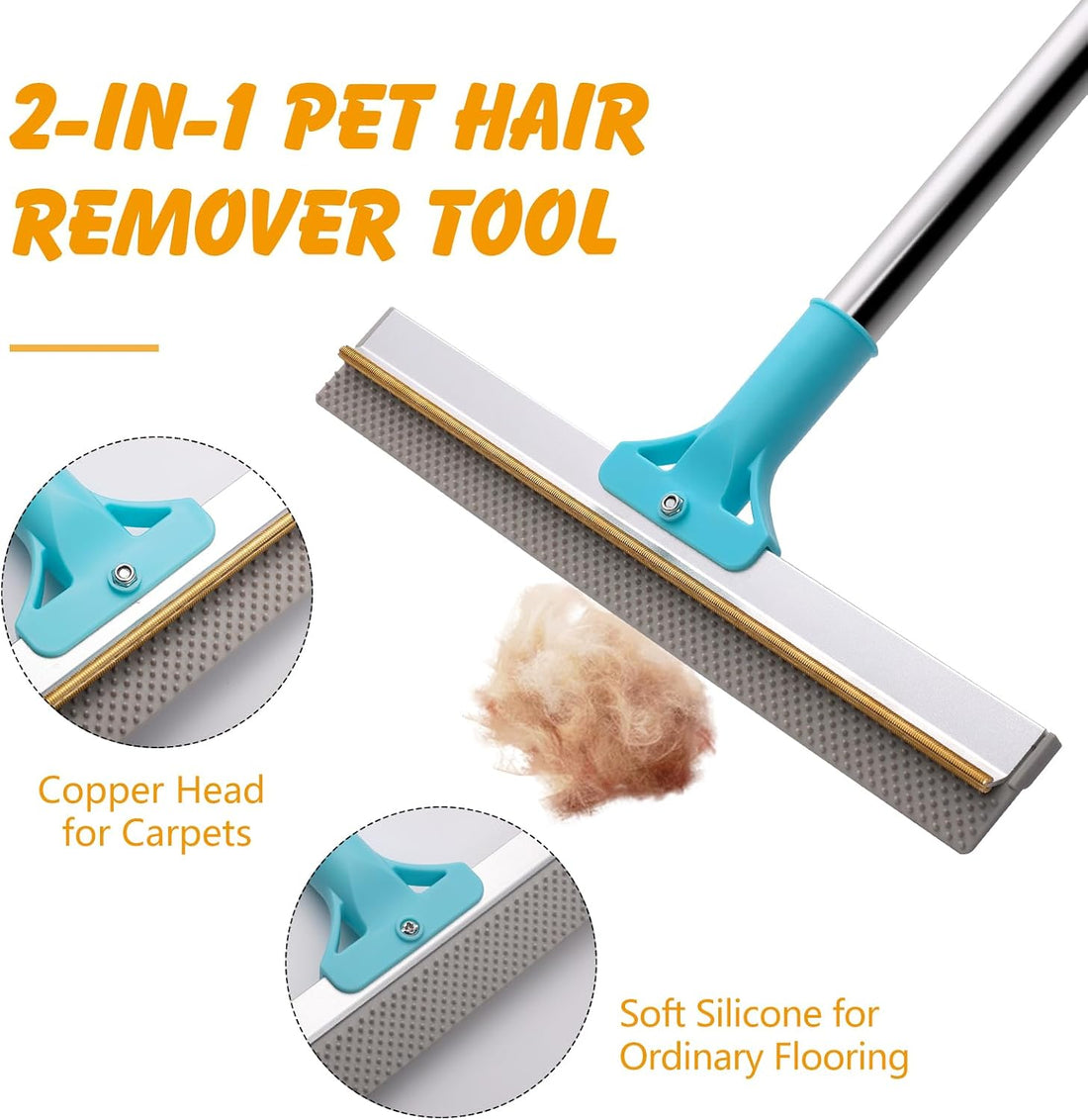 ondware 2-in-1 Carpet Rake for Pet Hair, 54" Adjustable Handle