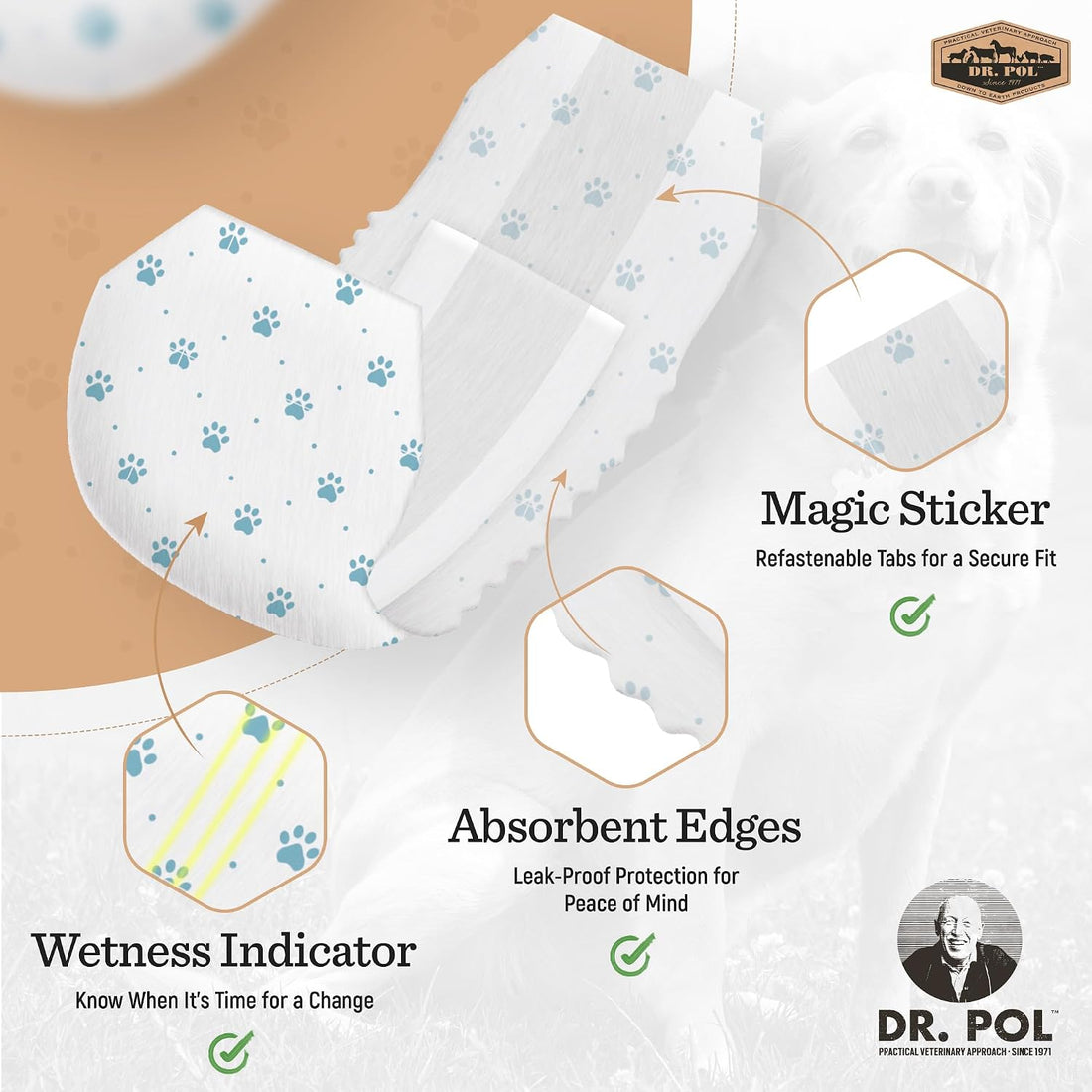 Dr. Pol Male Dog Diapers – Super Absorbent, Breathable