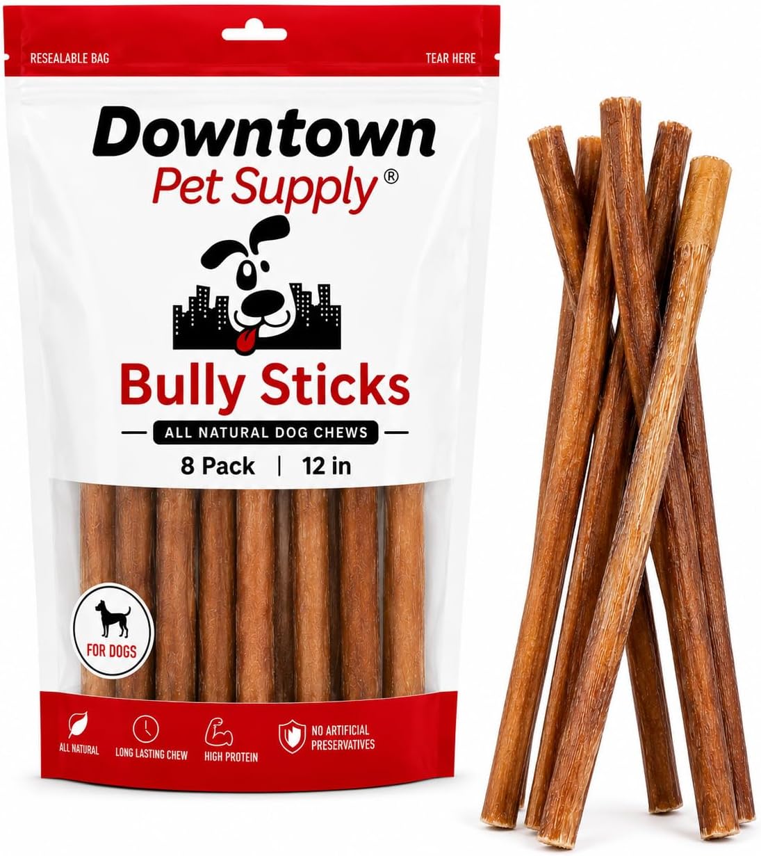 Downtown Pet Supply Bully Sticks for Dogs - Natural 6 Inch Beef Chews