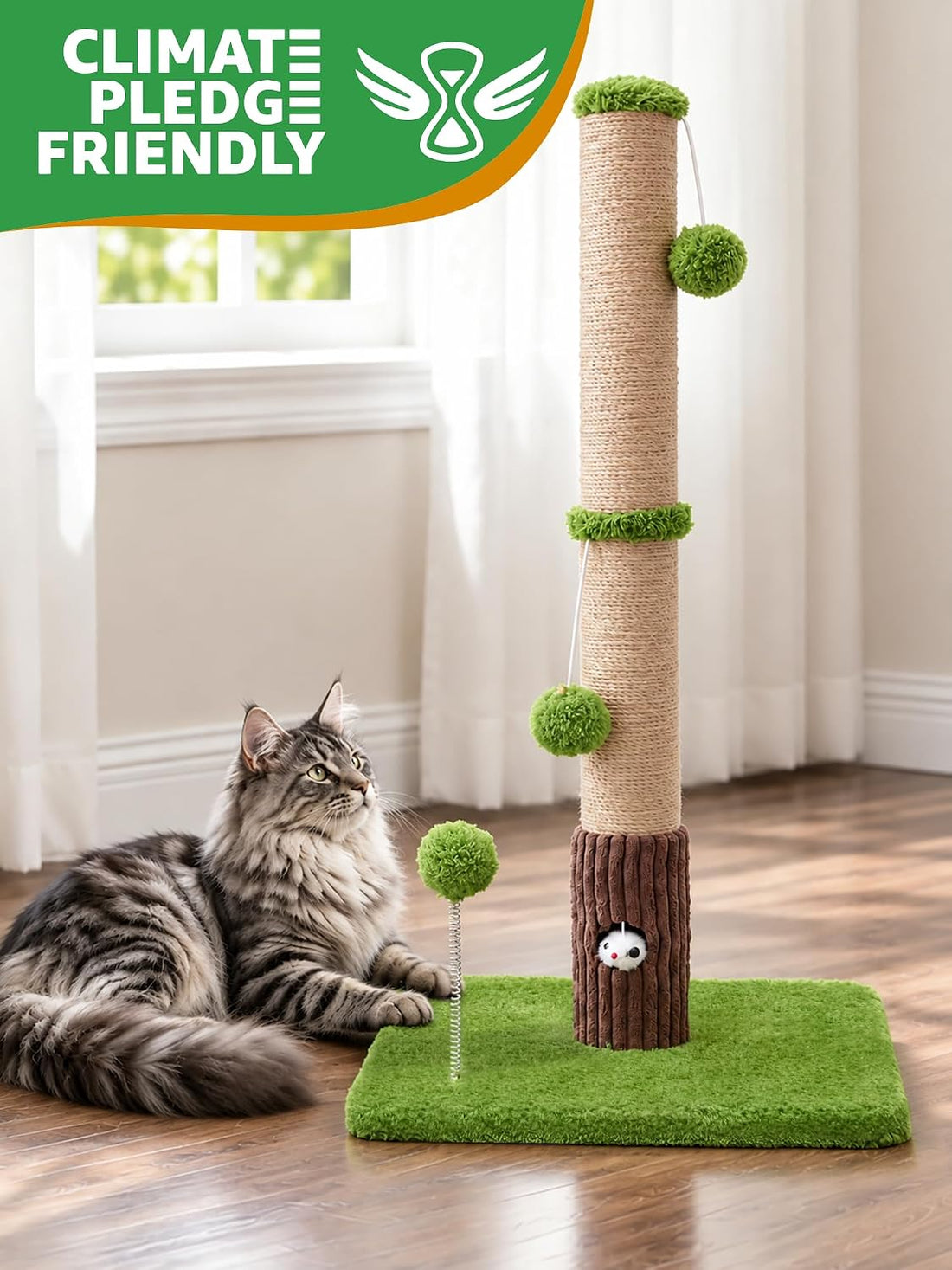 Woochpet Funny Cat Scratching Posts Sturdy Scratcher Posts 33'' Green