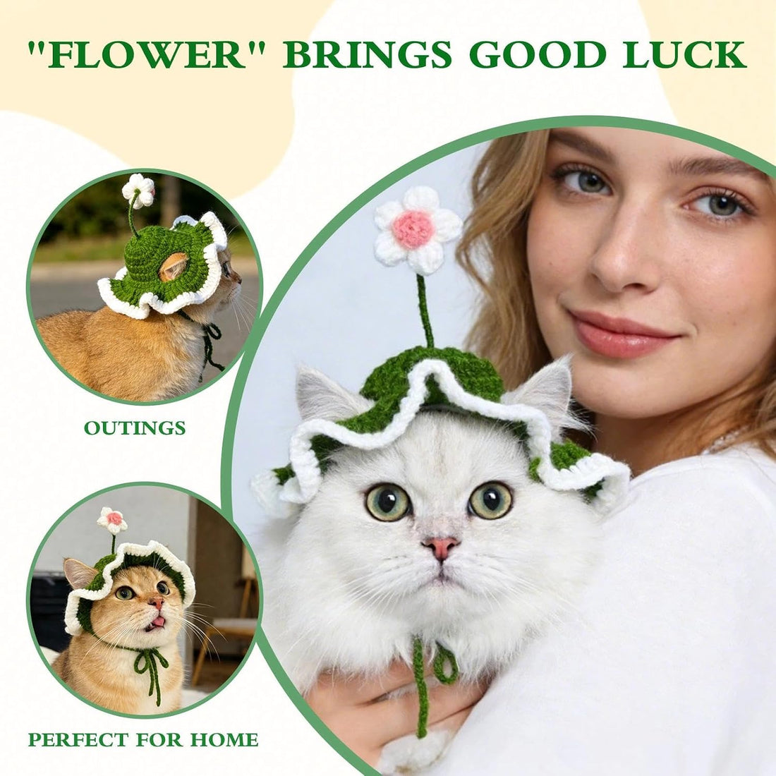 floofelove Flower Cat Hat, Cotton & Soft Cute Knitted Hats for Cats