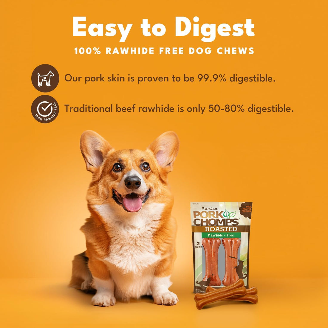 Pork Chomps Roasted Pressed Pork Skin Dog Chews, 4.5-inch Bone