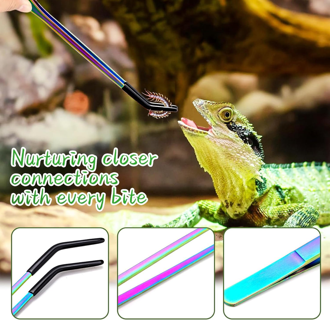 OLIISS Iridescent Reptile Feeding Tongs with Rubber Tips, 10.6"