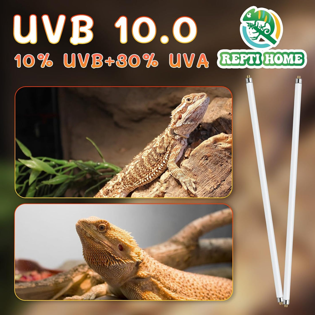 T5 UVB Reptile Light 24W 10.0,UVA UVB Light Bulb for Reptiles,2 Pack