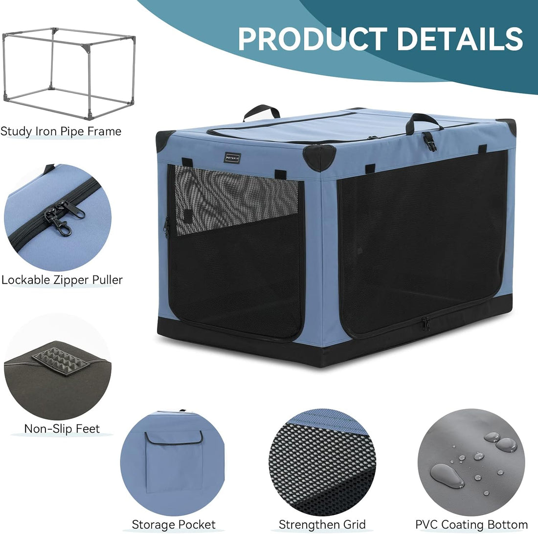 PETSFIT 30" Soft Portable Dog Crate – Patented Spiral Sturdy Frame