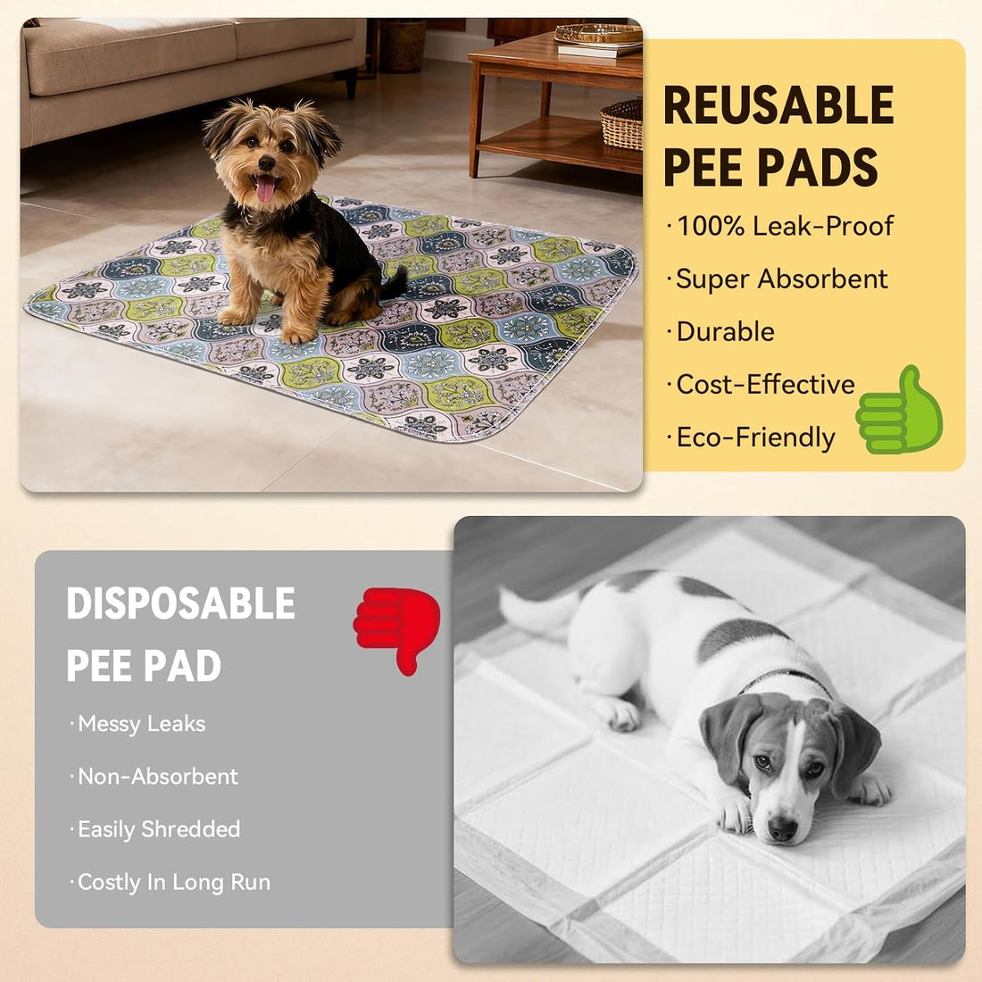 Washable Pee Pads for Dogs, Stylish Absorbent Reusable Training Dog