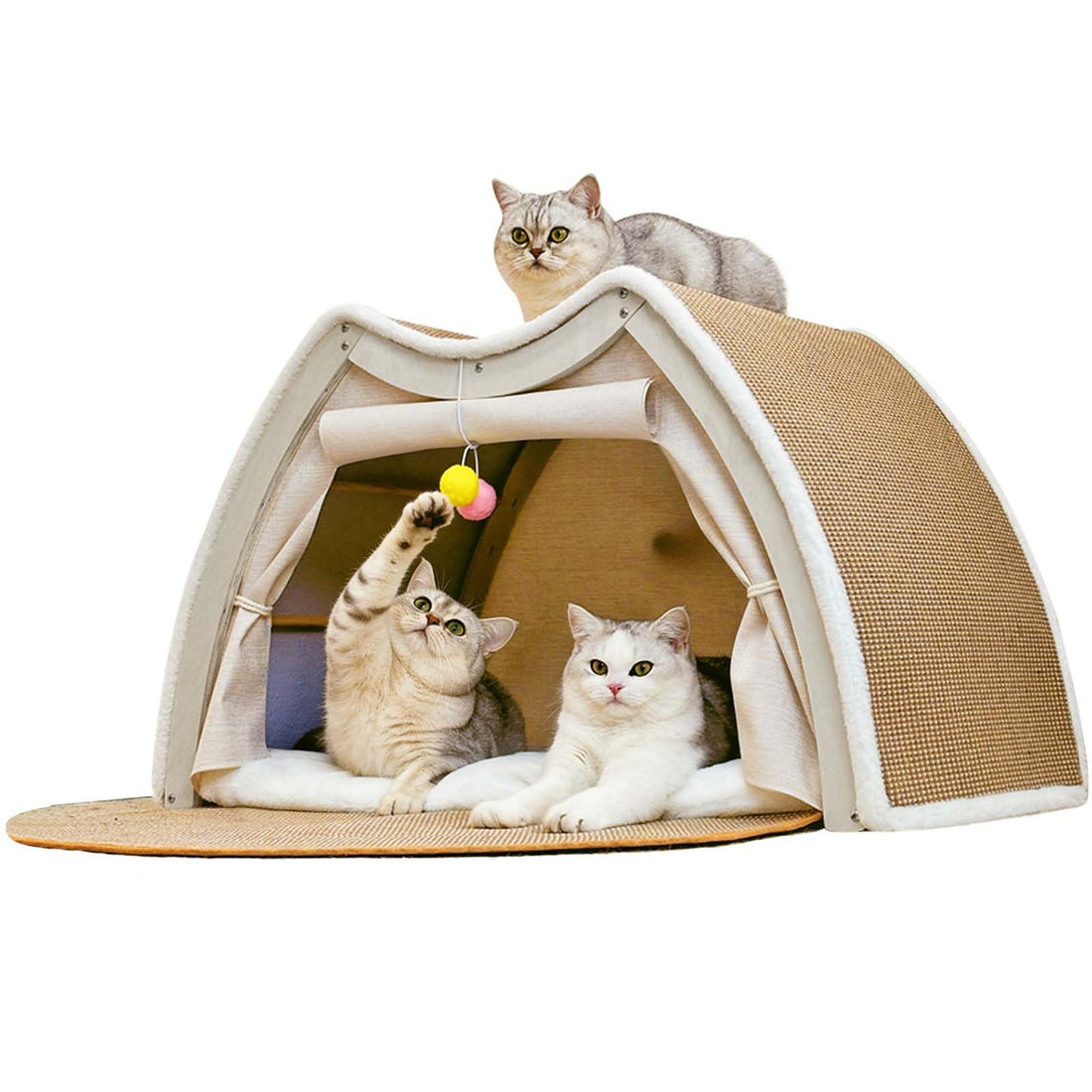 Cat Houses for Indoor Cats - 4 Seasons Cat Bed Cave with Natural