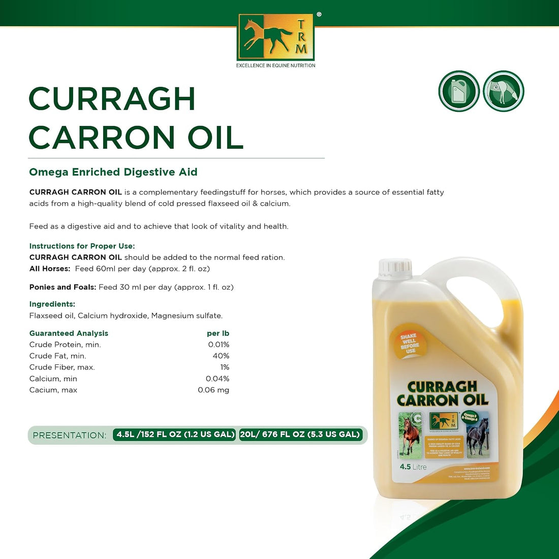 TRM Curragh Carron Flaxseed Oil Digestive Horse Supplement for