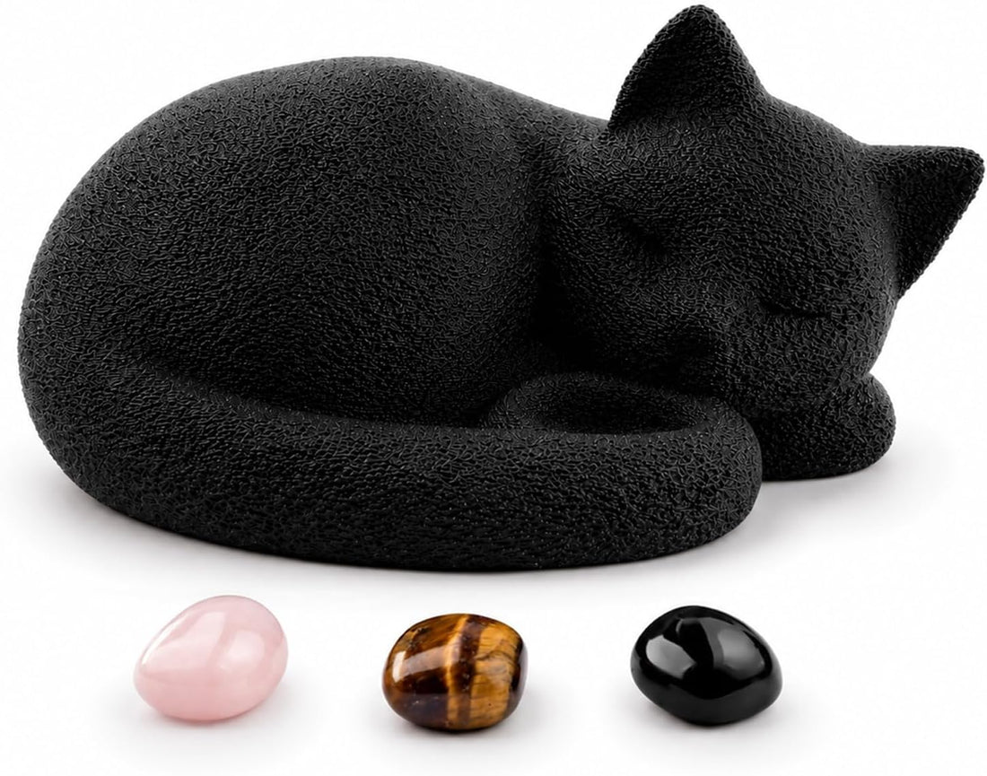Black Cat Urn for Ashes with Crystal Stones Memorial Keepsake