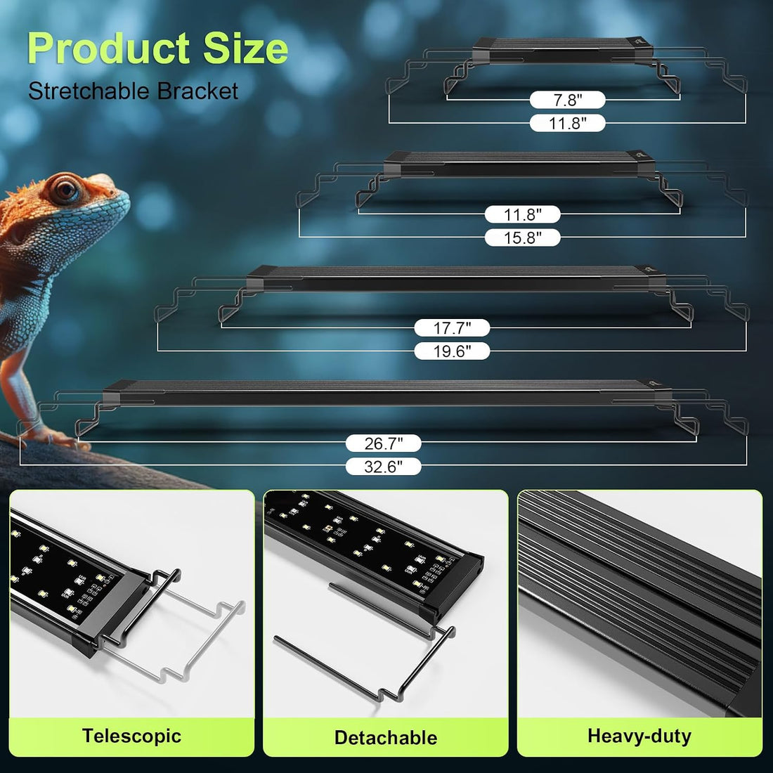 12W LED UVB Light for Reptiles Terrarium Light Extendable Reptile