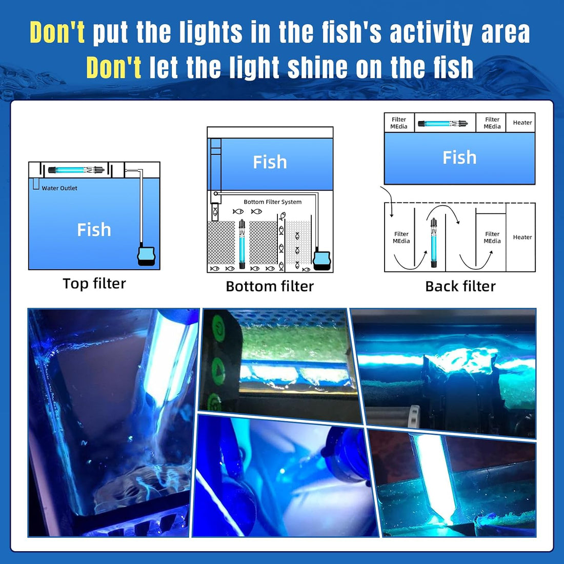 7W Aquarium UV Light for 20-100 Gallon Fish Tank Aquarium Light Algae