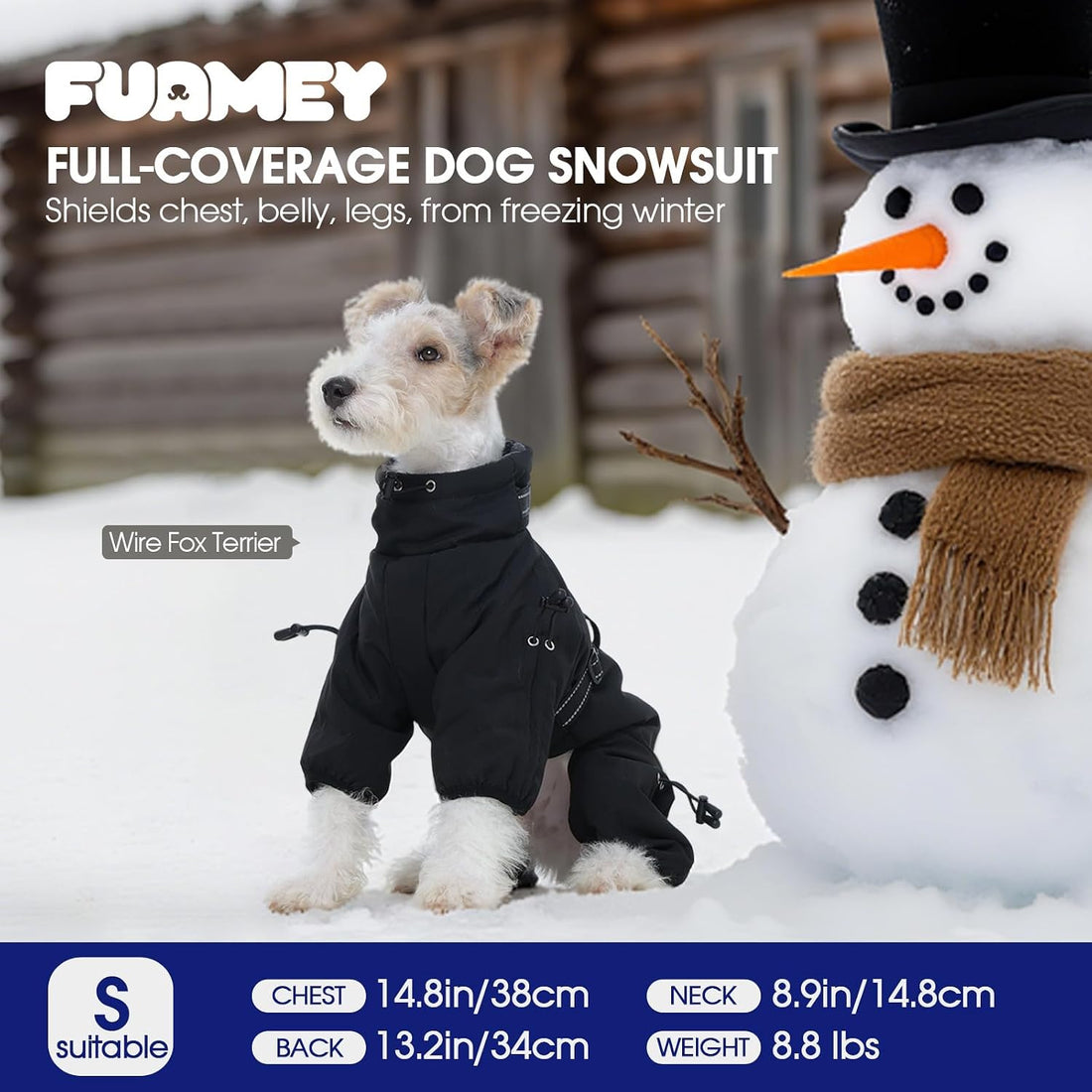FUAMEY Full Body Dog Coat,Warm Dog Fleece Jackets with Harness Built