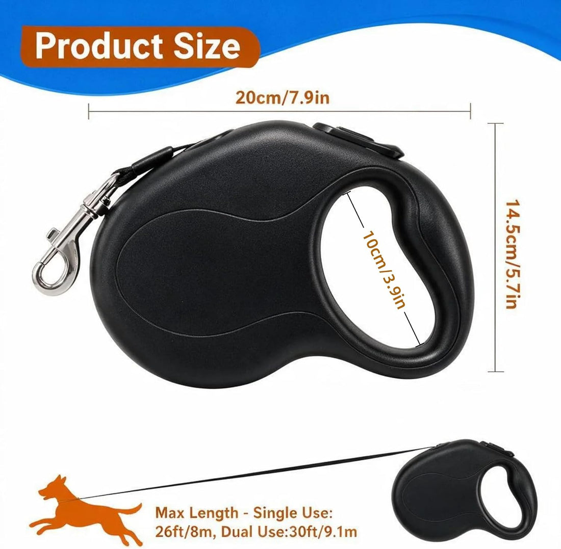 20 FT Dual Retractable Dog Leash(Up to 110 LBs Each)+Poop Bags&Holder