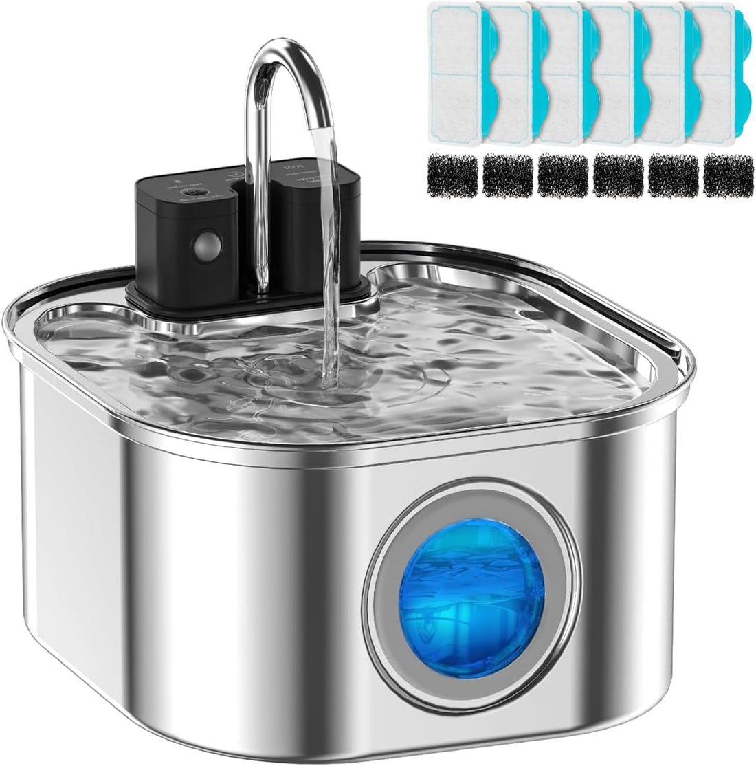 Cat Water Fountain Wireless,Stainless Steel-Rechargeable- Battery