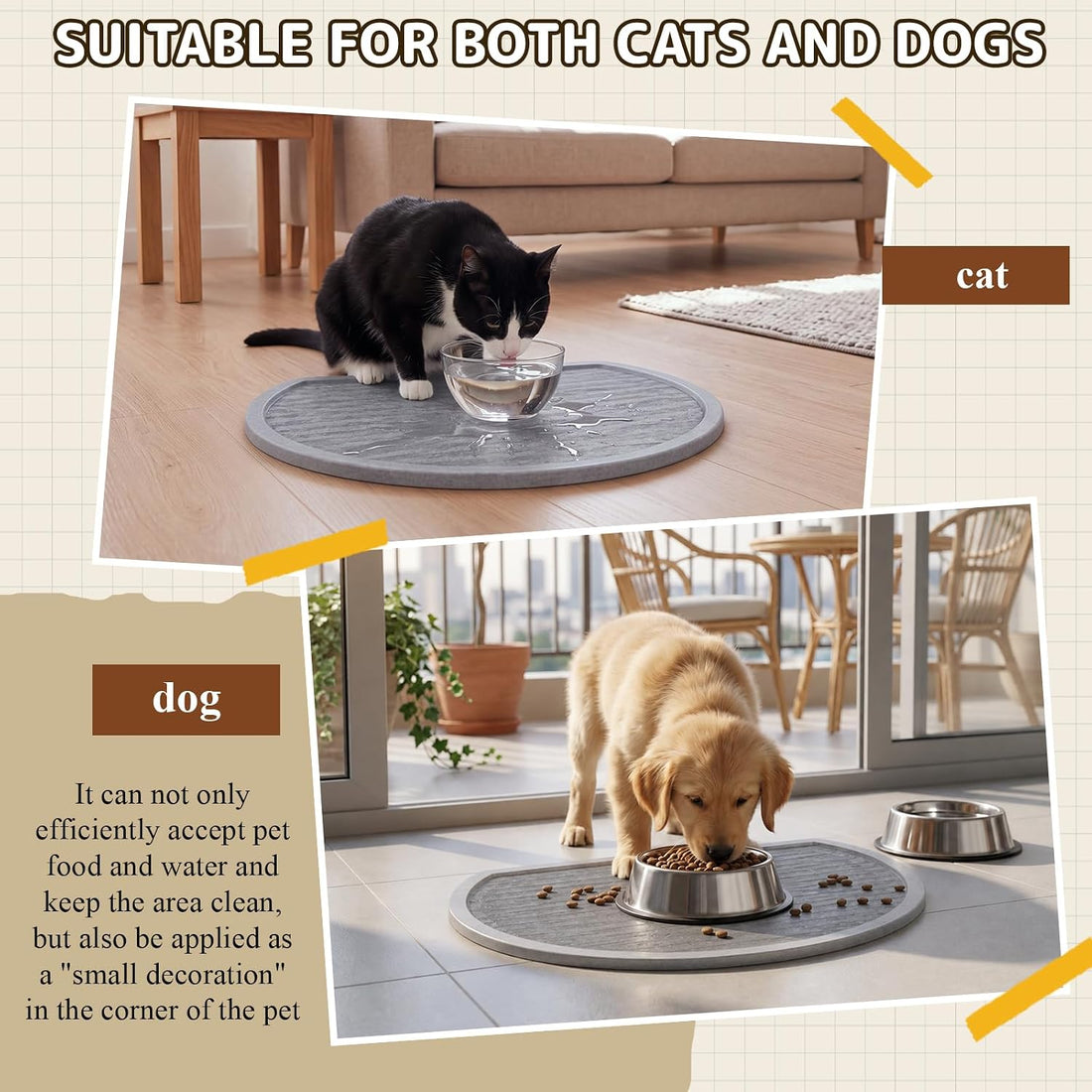 Stone Pet Bowl Mat for Dogs and Cats, Absorbent Quick Dry