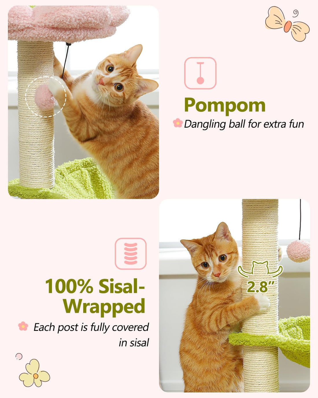 MUTTROS 28" Flower Cat Tree with Hammock & Sisal Post for Kittens