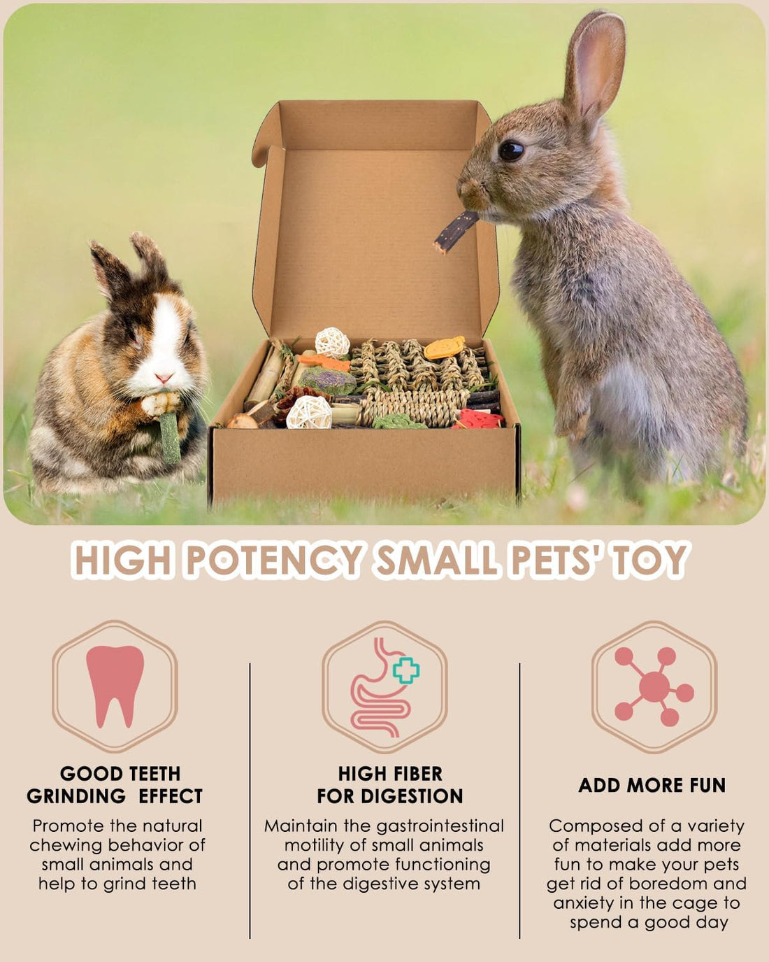 Bissap Rabbit Chew Toy, Natural Bunny Treats Snacks with Timothy Hay