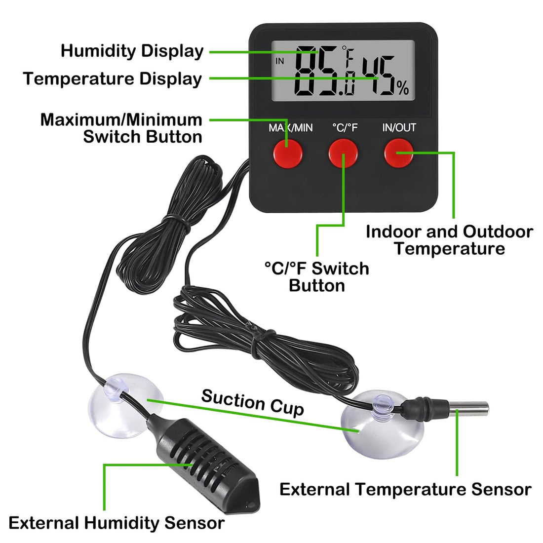 3PCS Digital Reptile Thermometer and Humidity Gauge Remote Probes