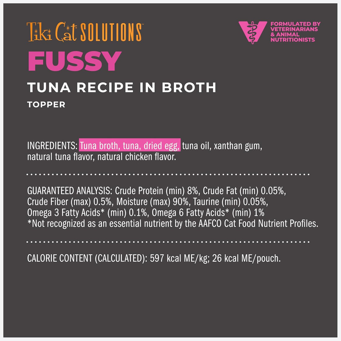 Tiki Cat Solutions Topper, Fussy, Tuna Recipe in Broth, 1.5 oz. Pouch
