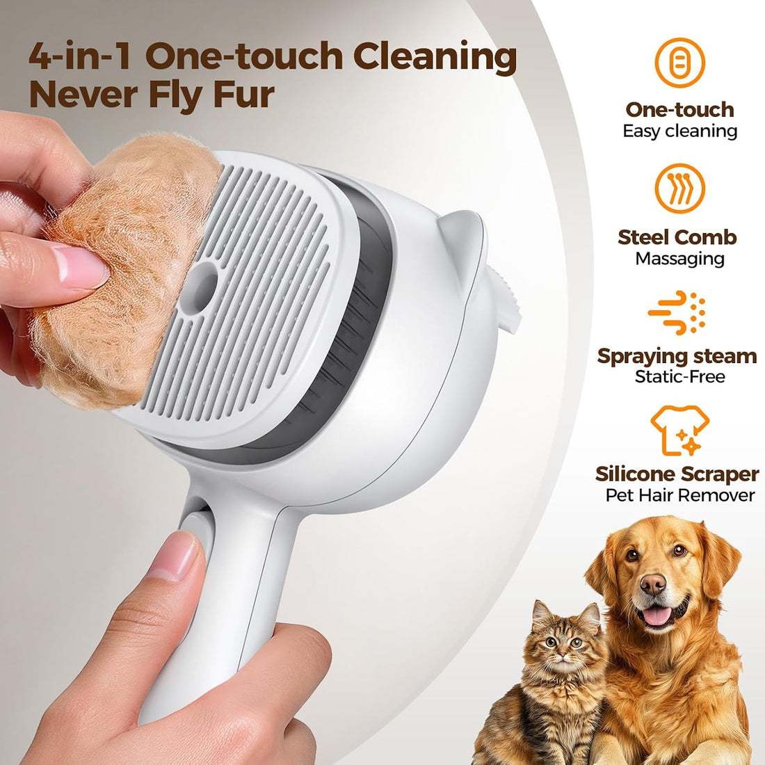 Self Cleaning Shedding Steam Cat Brush