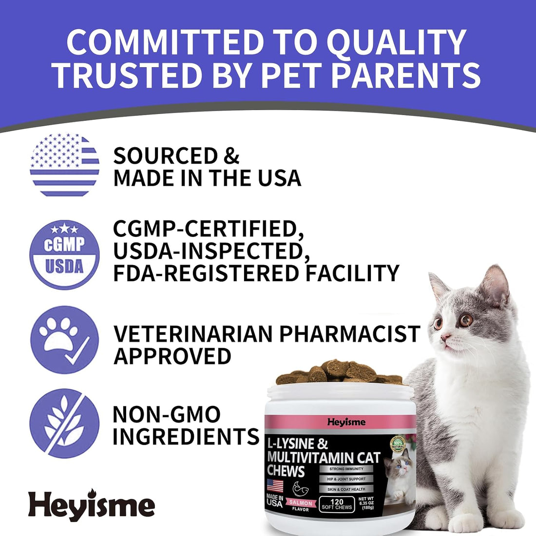 Lysine Supplement for Cats, Cat Treats for Sneezing and Runny Nose