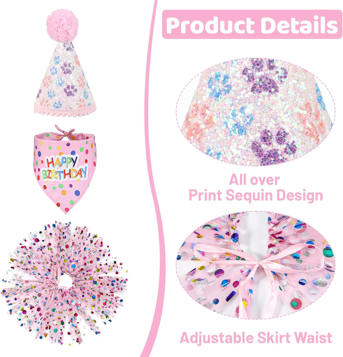Dog Birthday Bandana with Hat and Dress Dog Birthday Outfit Girl