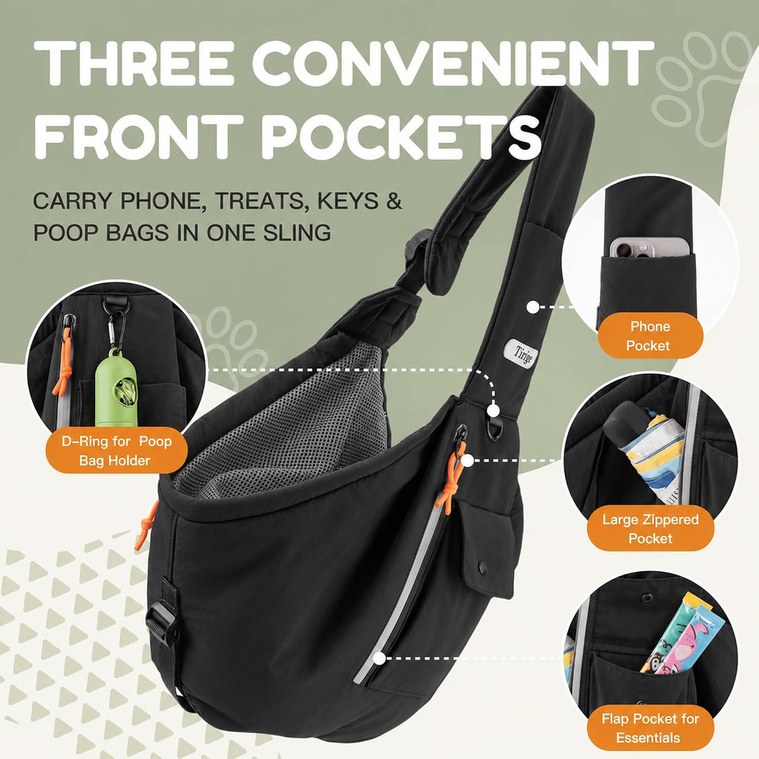 Dog Sling Carrier, Adjustable Depth, 3 Pockets, Medium