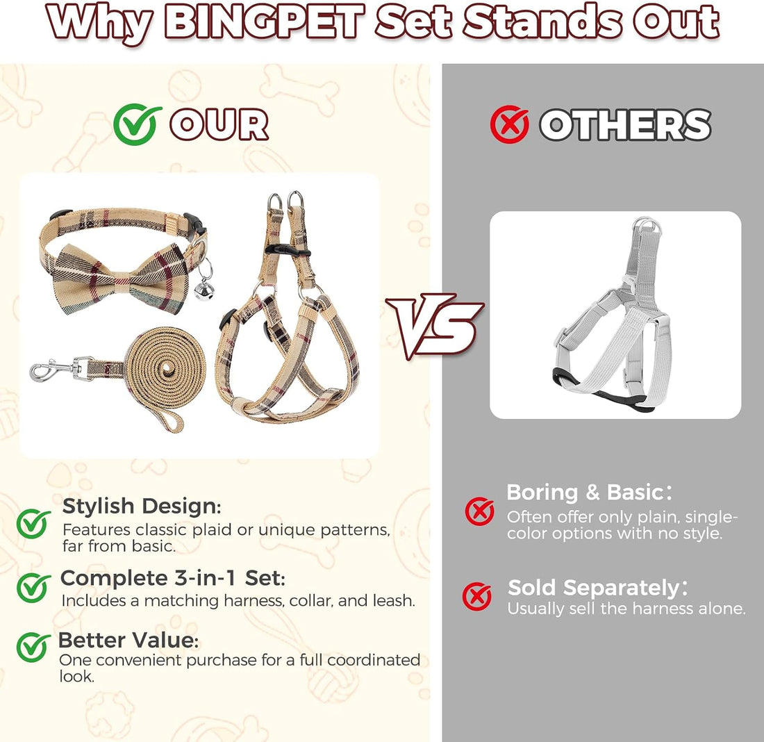 BINGPET No Pull Dog Harness Leash Collar Set,Adjustable Step