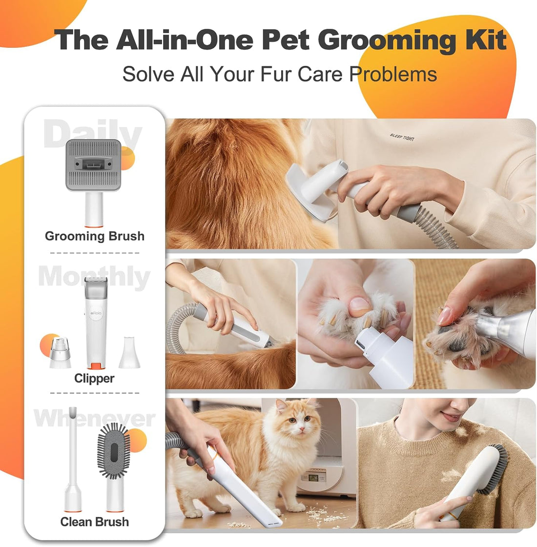 Afloia 6-in-1 Dog Grooming Kit, Pet Grooming Vacuum for Shedding