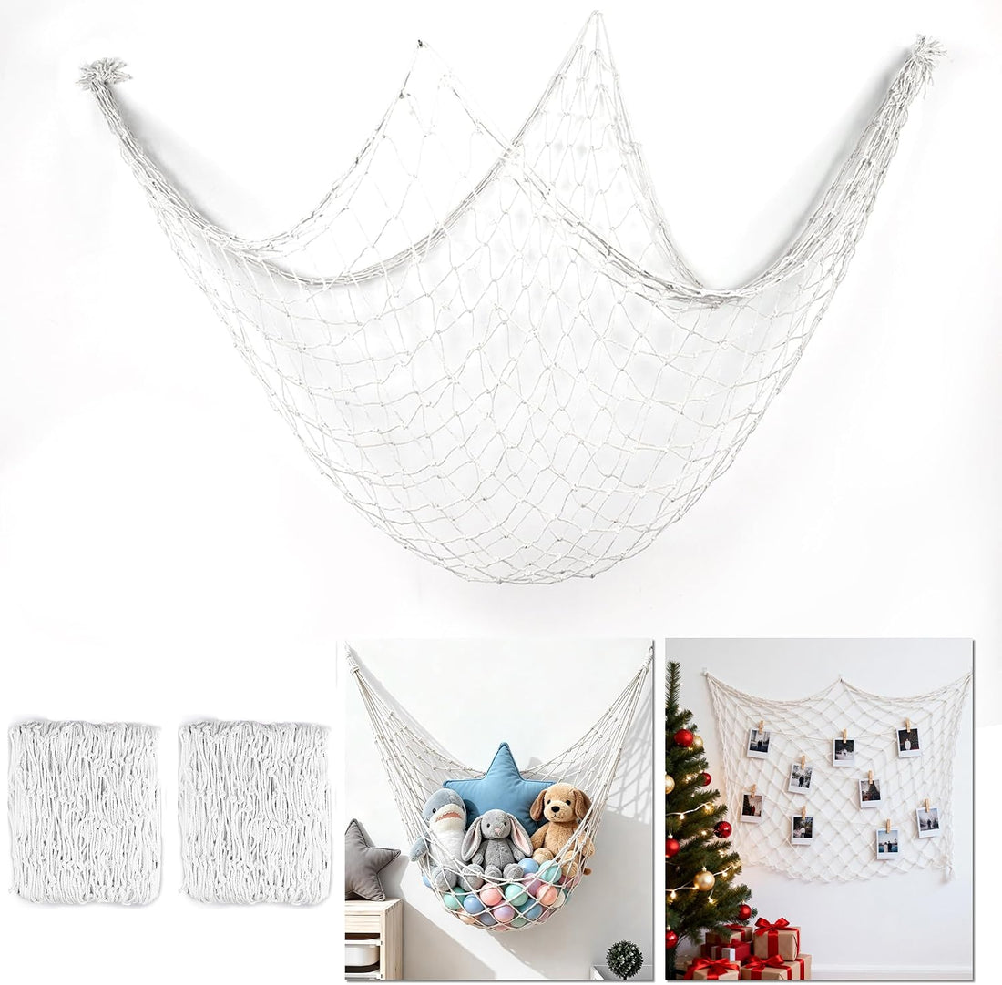 2PCS Fish Net Decorations, Nautical Netting for Beach Décor