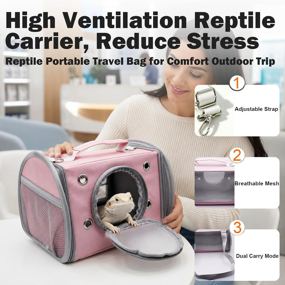Small Animal Carrier Bag, Breathable Reptile Travel Carrier Transport
