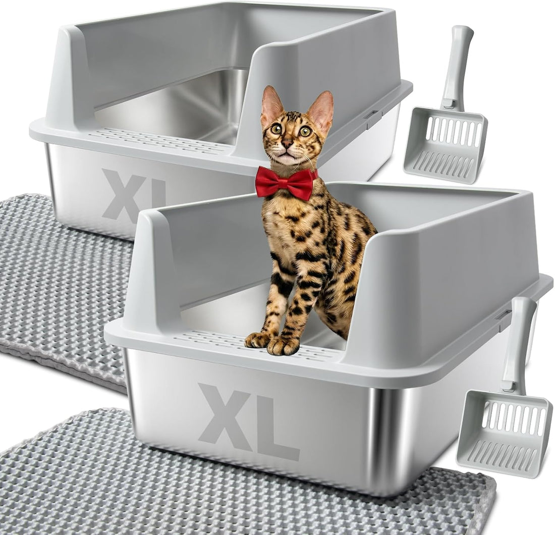 2PACK Stainless Steel Litter Box, XL Metal Cat Litter Box with Lid