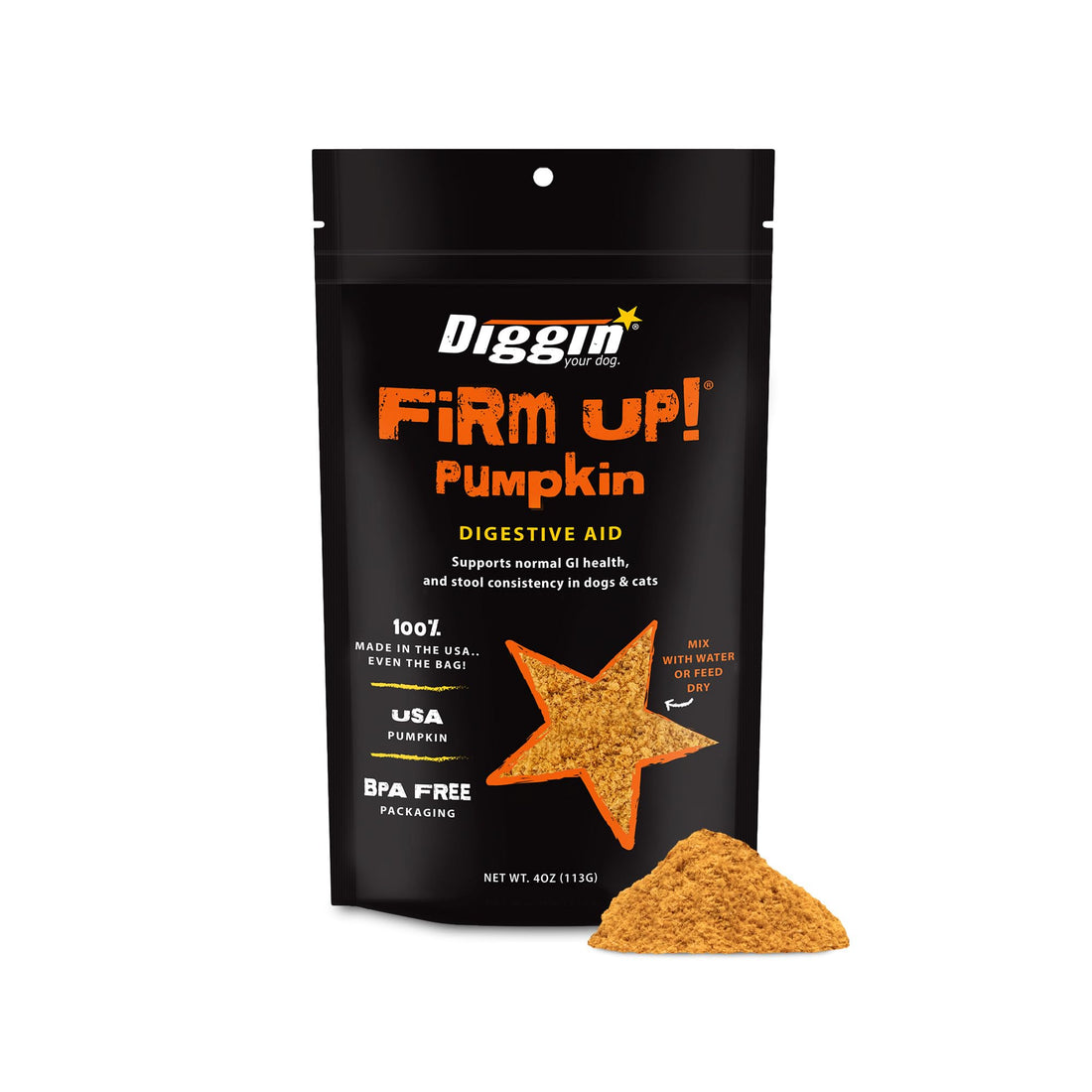 Diggin' Your Dog Firm Up Pumpkin Fiber Supplement for Dogs & Cats