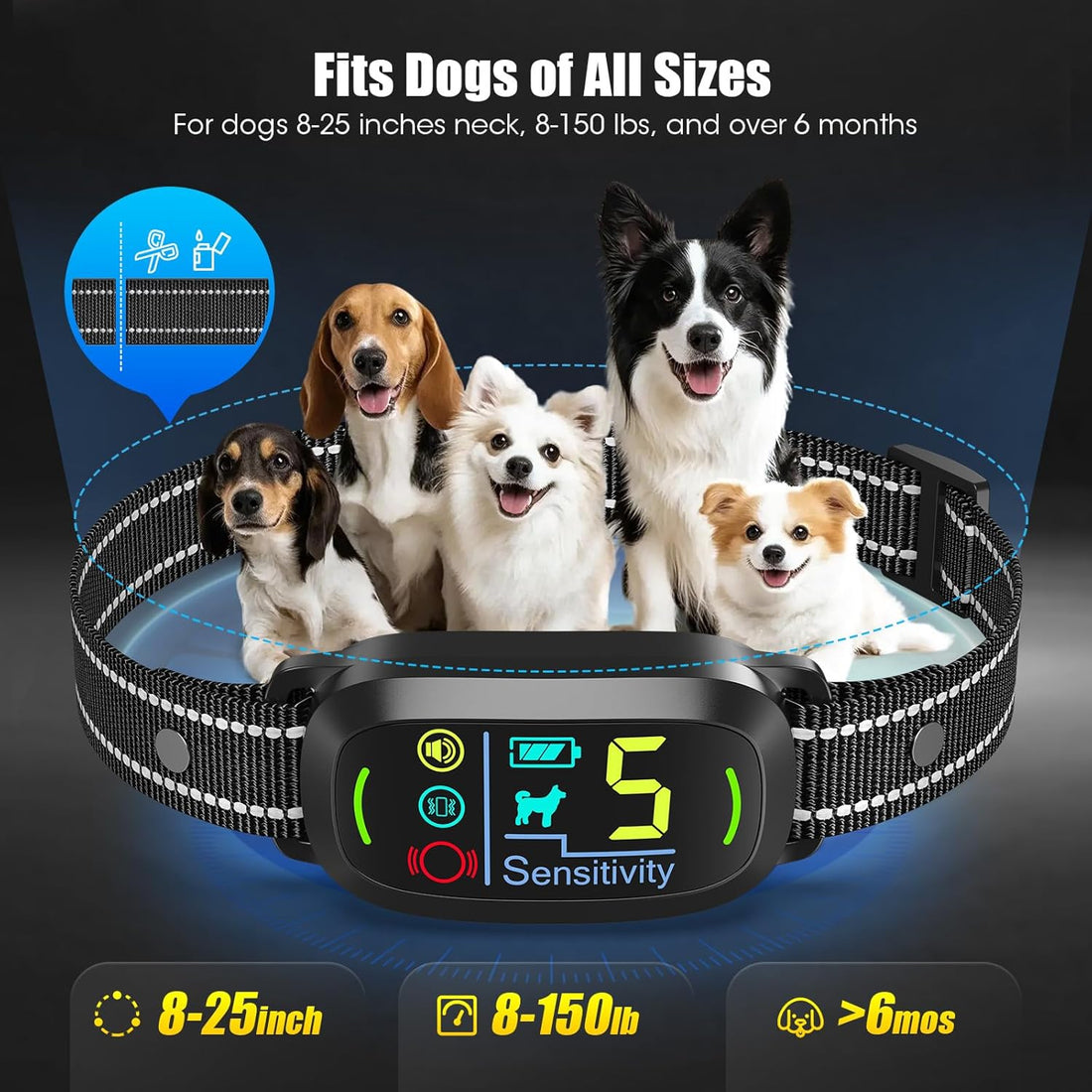 Oliry Smart AI Bark Collar for Large Medium Small Dogs